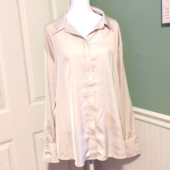 Nwt Prologue long sleeve blouse Collared hidden buttons women's large - Picture 1 of 14